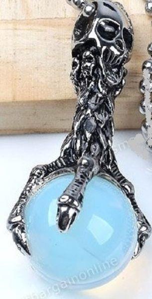 Skull And Claw Holding Moonstone Sphere+ Chain