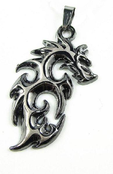 Tribal Steel Dragon Pendant + Box Chain