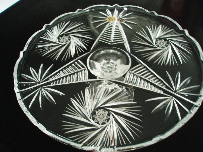 FOOTED BOHEMIAN CRYSTAL CAKE SALVER, TRAY, PLATE - PINWHEEL