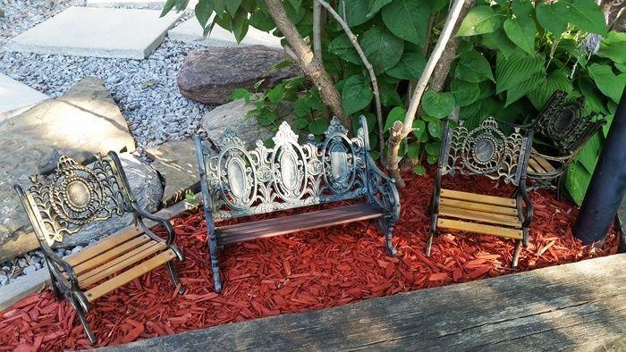 Miniature Cast Iron Bench and Chairs