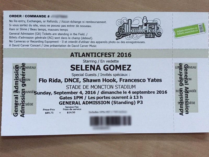 AtlanticFest 2016 Selena Gomez Moncton Tickets