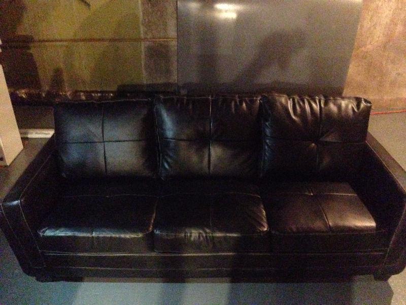 Excellent Condition - Black Vinyl Couch, Loveseat and Chair