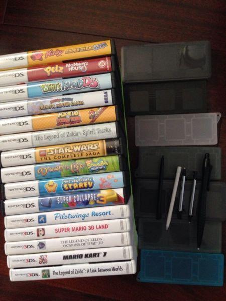 Nintendo ds and 3ds games, stylus and cases