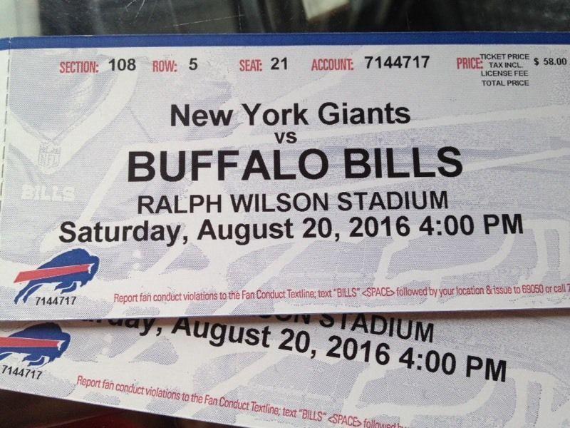 Buffalo bill vs New York Giants Saturday August 20th