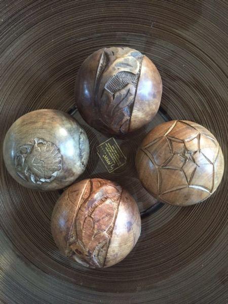 Carved Wooden Decorative Spheres