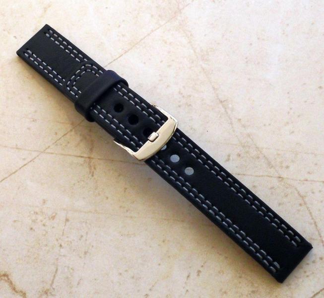 Leather watch band,black 20mm,2xlight gray,custom EU handmade