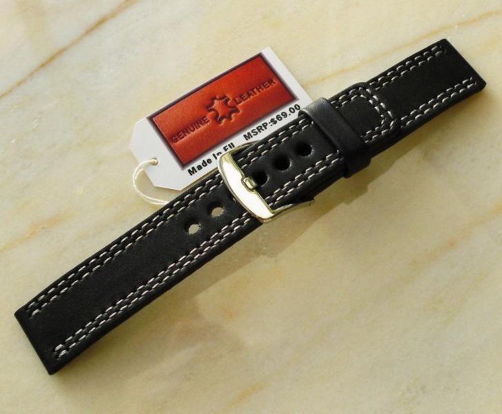 Leather watch black band full grain sport 20mm,2xtan,EU handmade
