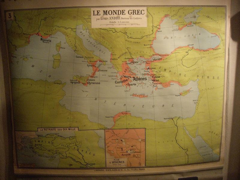VINTAGE RARE EDUCATIONAL WALL MAP (LE MONDE GREC)