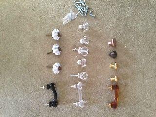 collections of crystal and copper , metal cabinet knobs, handles