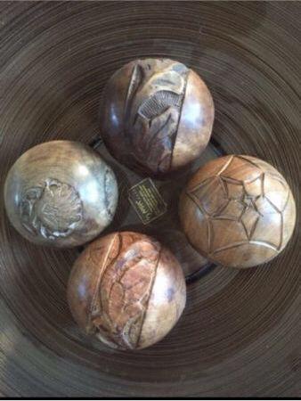 Carved Wood Decorative Spheres