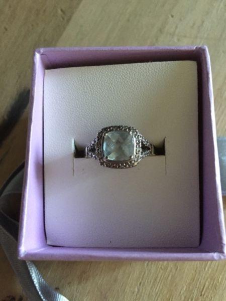 Aqua Gemstone Ring with Diamonds