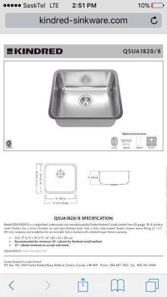 Brand new in box Kindred underlay sink