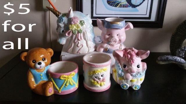 $5 FOR ALL - Vintage planters and Unicorn decor
