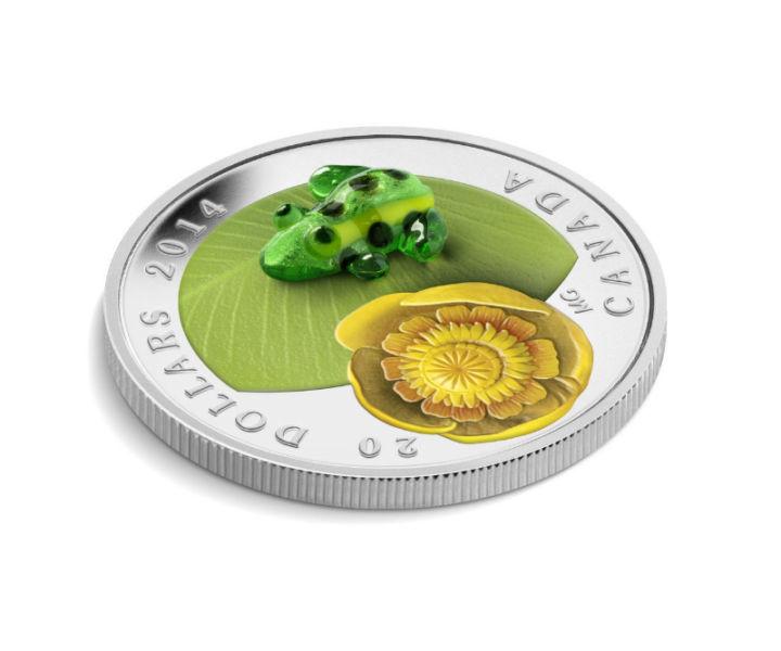 Fine Silver Coin Water-lily and Venetian Glass Leopard Frog 2014
