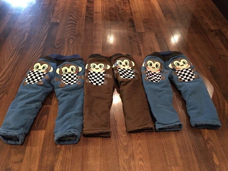 2T Thick warm double lined monkey pants $8 each or $20 for all