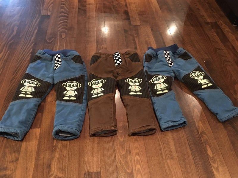 2T Thick warm double lined monkey pants $8 each or $20 for all