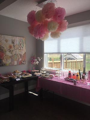 pink decorations, bridal shower/baby