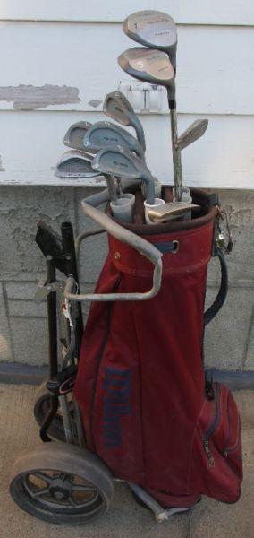 Golf Clubs, Bag, and Cart