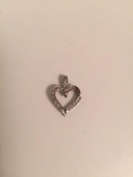Solid 10K white gold and multiple diamond heart pendant