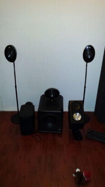 Kef satellite speakers, research bookshelf speakers and sub