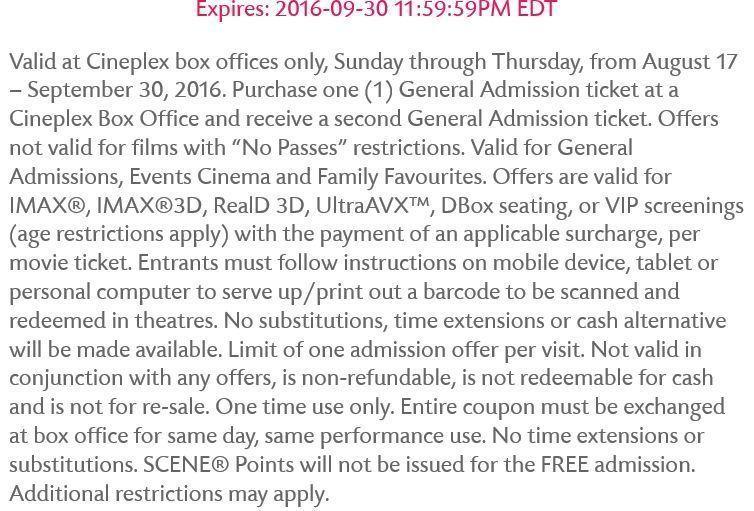 Cineplex BOGO admission