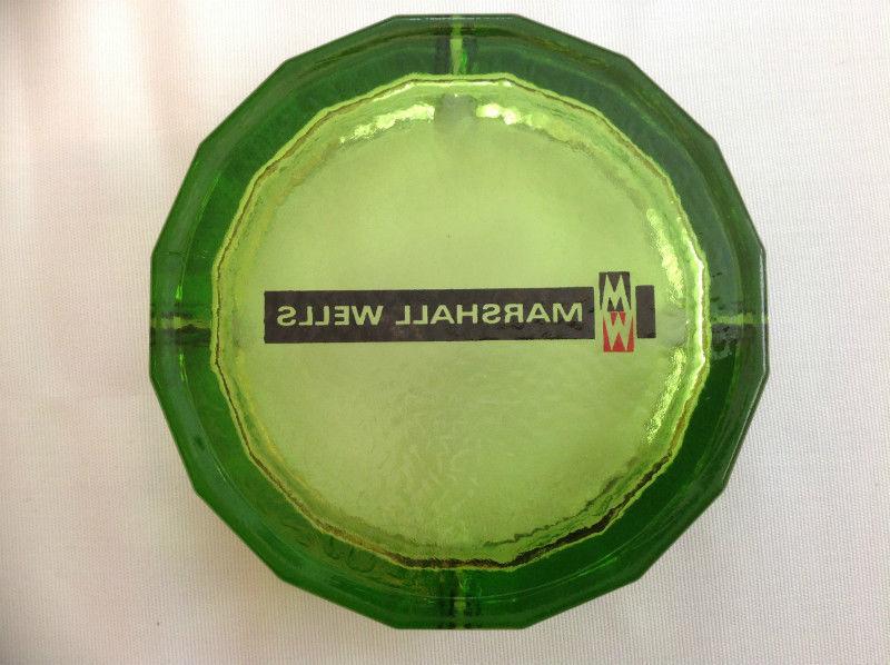 MARSHALL WELLS GREEN GLASS ASHTRAY ( VINTAGE )