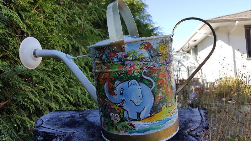 Hand painted metal watering can - slightly used