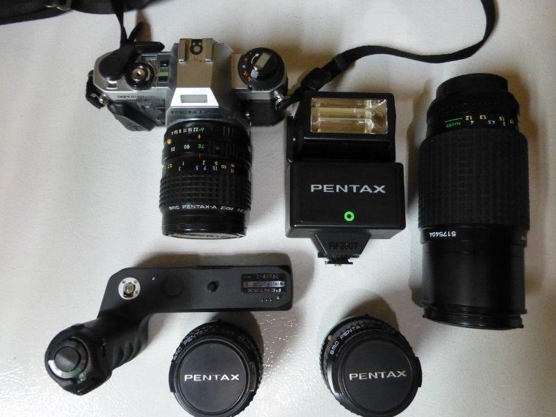 Pentax Super Program with 4 PentaxA lenses, power winder & flash