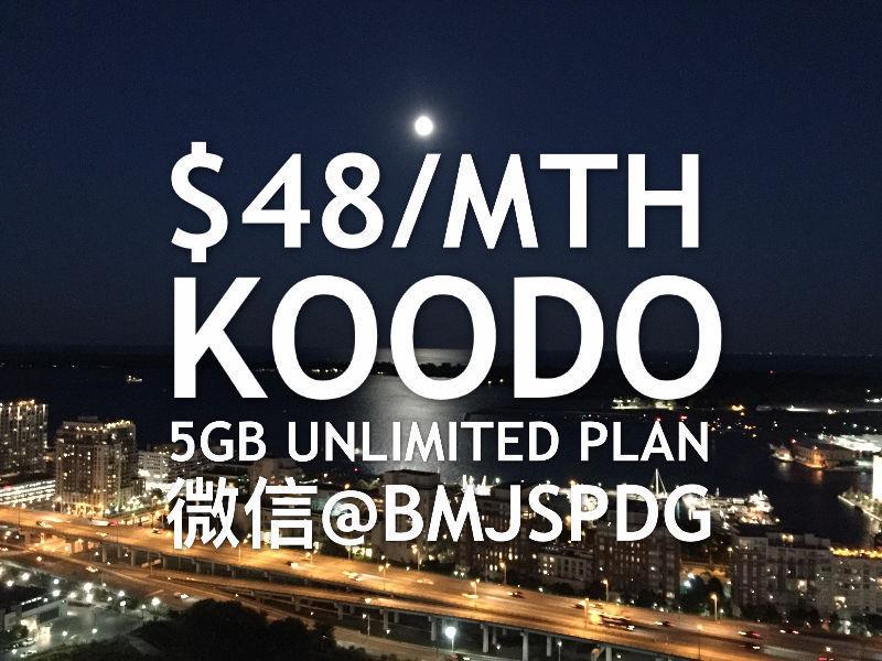 $48 Koodo 5GB LTE+Unlimited minutes & Texting