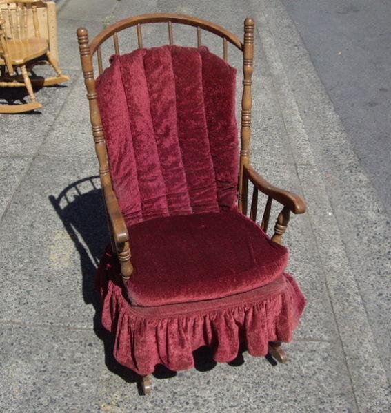 Burgundy Velvet Padded Wood Framed Rocking Chair