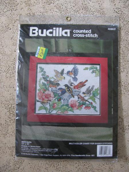 Bird Bath 13 X 10 NIP Bucilla Counted Cross Stitch Kit # 40863