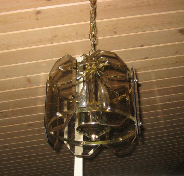 Smoked Glass & Brass ceiling light fixture - mid century modern