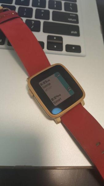 Pebble Time Steel, gold/red leather band for only 150