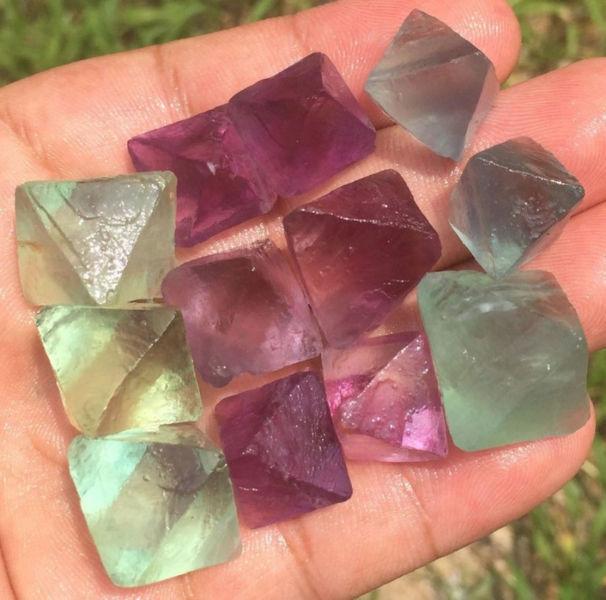 Purple and Green Fluorite Octahedral Quartz Crystals - $5 each