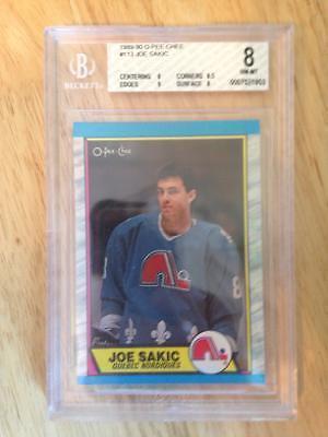 1989-90 o-pee-cher #113 Joe Sakic rc grated at 8