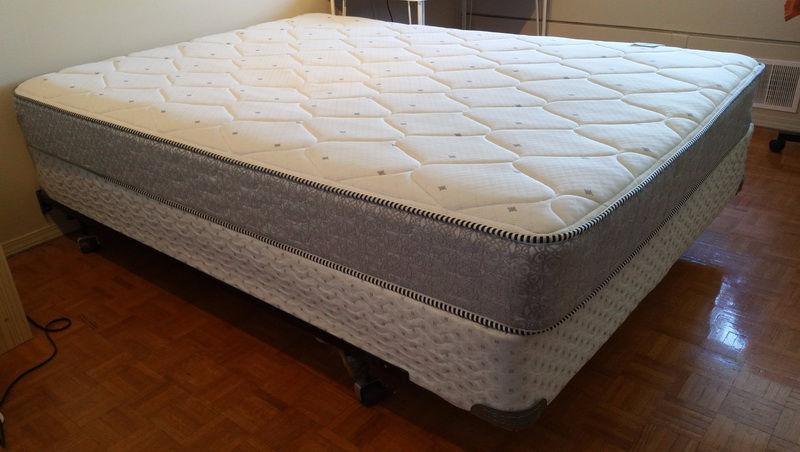 Queen Bed with 6-wheel frame, Box Spring and Mattress