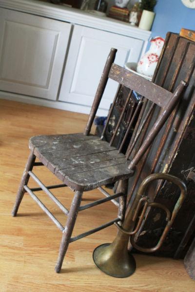 Primitive Paint peeling Press back Antique Chair JUST $10