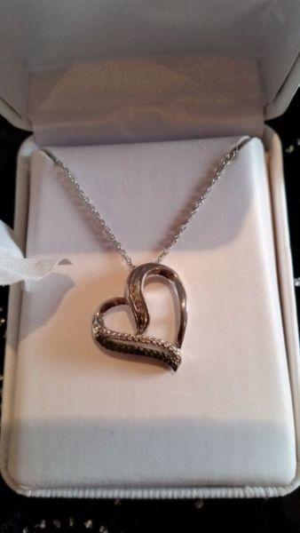 Black and white Diamond Heart Necklace