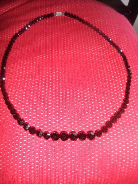 black glass beaded necklace with a sterling silver clasp 5.00