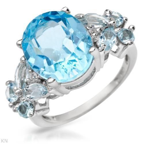 NEW - SWISS TOPAZ W/ 4 PCS CREATED DIAMONDS CRAFTED IN STERLING