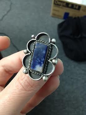 Vintage Mexico Signed Sterling Silver Lapis Ring size 7