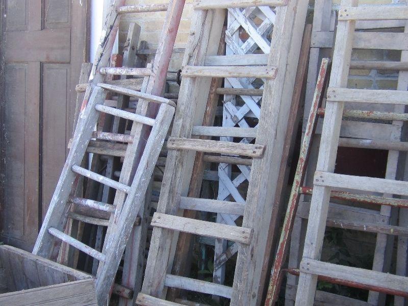 BUNCH OF OLD SOLID WOOD LADDERS & STEP LADDERS $20 & $30 EA