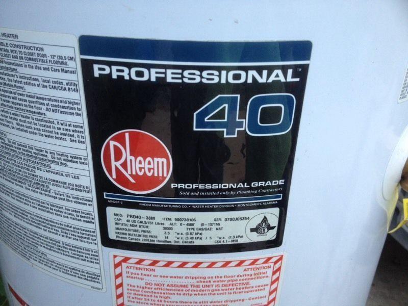 Rheem Professional Series 40 gallon hot water tank