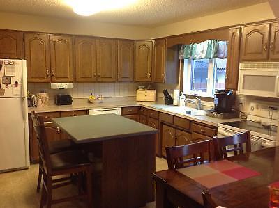 Kitchen cupboards,counter tops, moveable island and desk