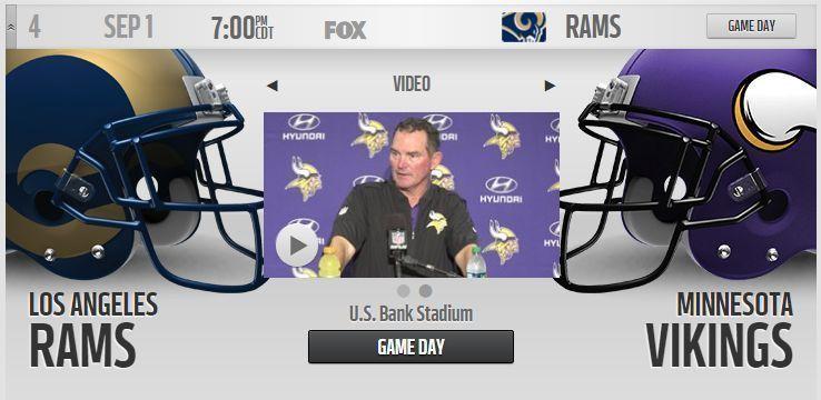 2x Los Angeles Rams @ Minnesota Vikings -Sep 1- Sec 230 Row 6