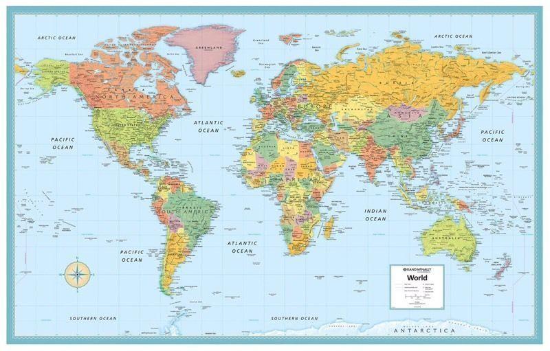Large Wall Map / World - M Series Deluxe, Laminated & Tubed