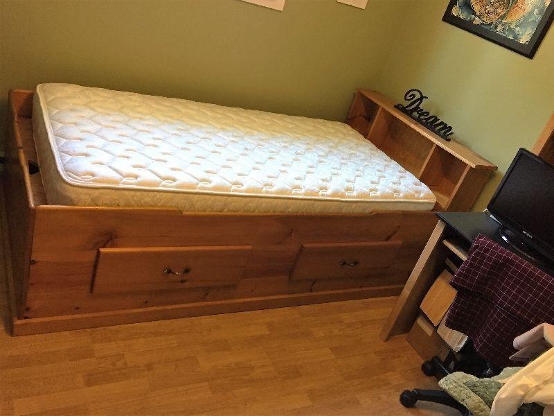 Solid Pine Captains Bed and Mattress