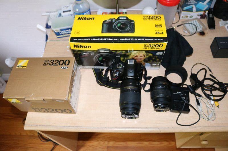 Nikon D3200 24.2MP DSLR camera with 18-55mm/55-300mm lenses