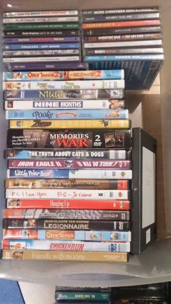 Variety of movies, cds, cassettes