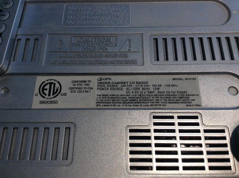 Under Counter Clock CD Player AM/FM System